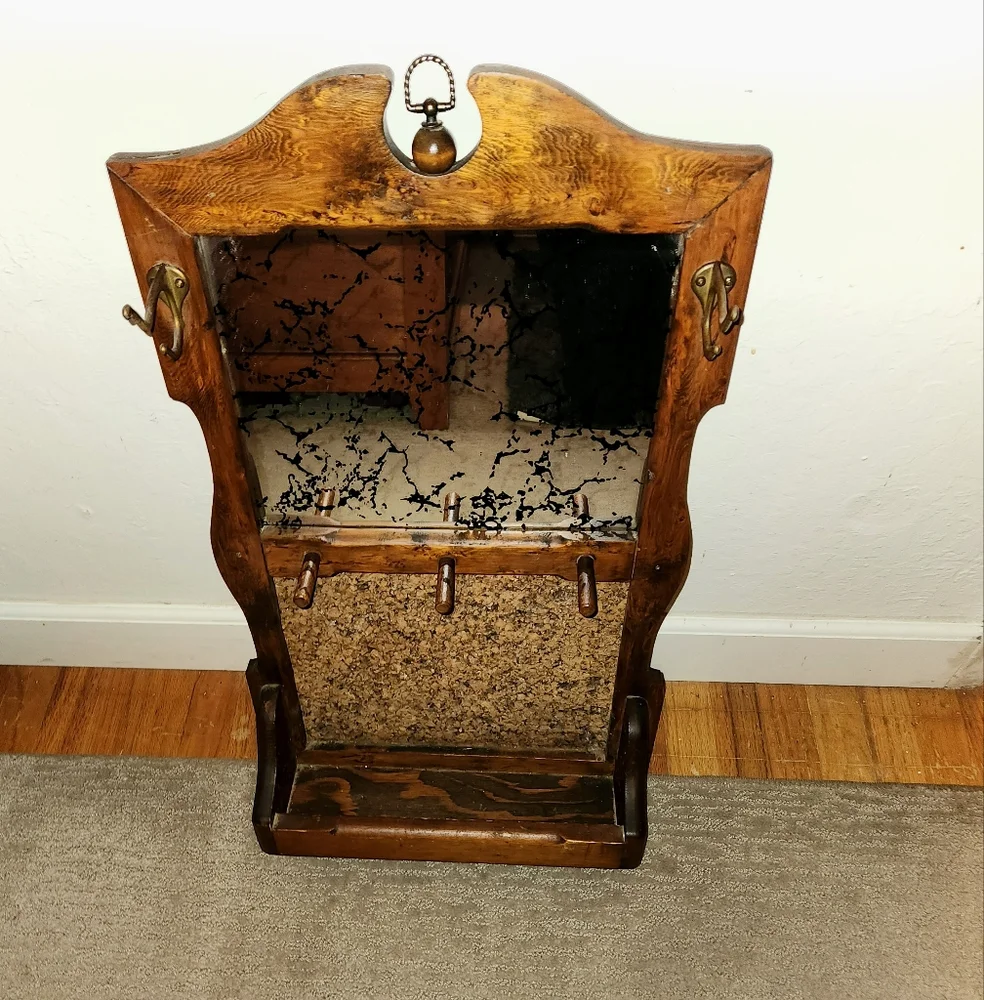 🔨Vintage 1950's Wooden Mirrored Wall Cork Board Rack Shelf Handmade 🔨